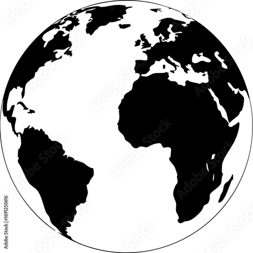 Striking black and white globe art represents global connection and international business opportunities