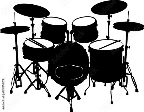 Dynamic drum set silhouette captures rhythm and energy for music projects and performance visuals