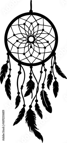 Mystical dreamcatcher with intricate woven web and dangling feathers captures peaceful slumber