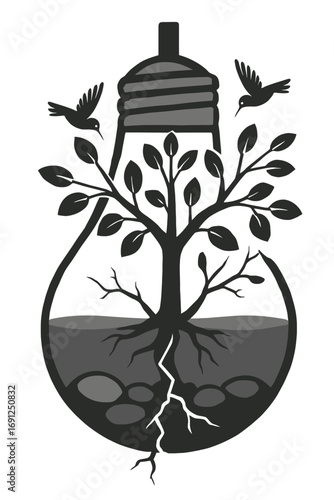 Glassbound Eden – a surreal twist, suggesting a paradise trapped in lightbulb glass