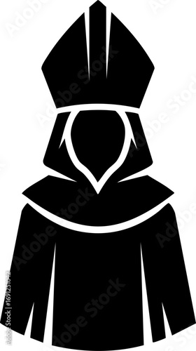 Iconic cleric figure in traditional robes and mitre, symbolizing faith and spiritual leadership