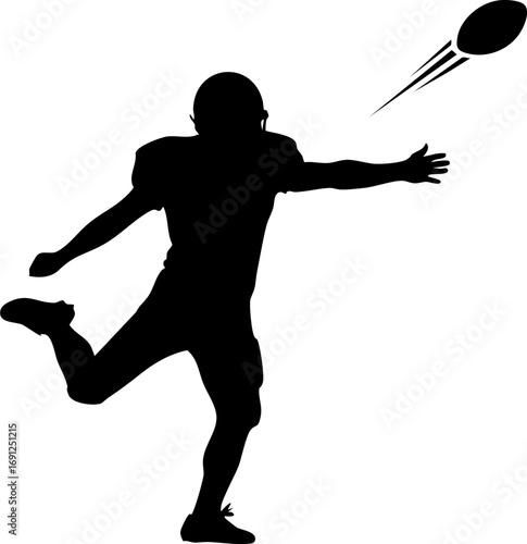Dynamic football player leaping to catch a soaring ball, capturing athletic action and sports excitement