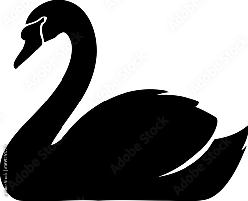 Elegant black swan silhouette gracefully curves neck, symbolizing beauty and sophistication for design.