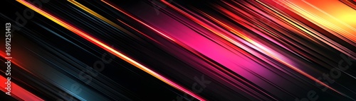 Dynamic diagonal lines of vibrant color converge on a dark background, creating an energetic and modern abstract design.