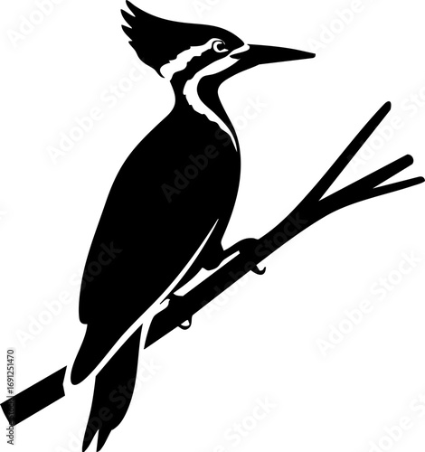 Elegant woodpecker perched on branch, a striking silhouette for nature and design projects