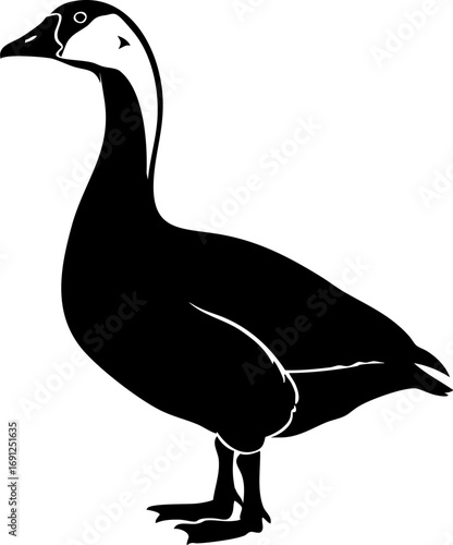 Elegant goose silhouette stands proudly, showcasing graceful form and natural beauty for wildlife designs