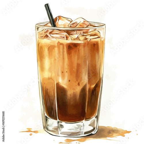 watercolor vector of Cold Brew, isolated on a white background.
