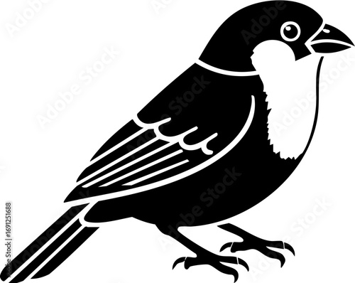 Charming black silhouette of a small sparrow perched elegantly, perfect for nature designs.