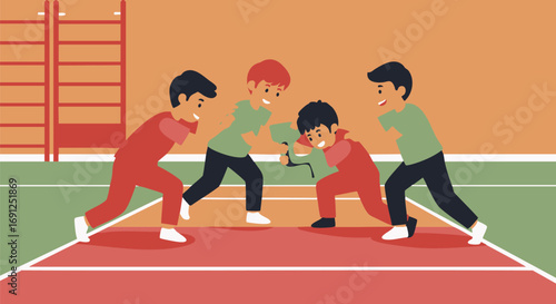 A Friendly Match Children Engaged in Team Game on Court, Illustrating Joy and Teamwork