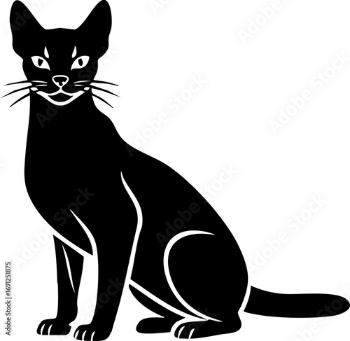 Elegant black cat silhouette poised with piercing eyes, exuding grace and mystery