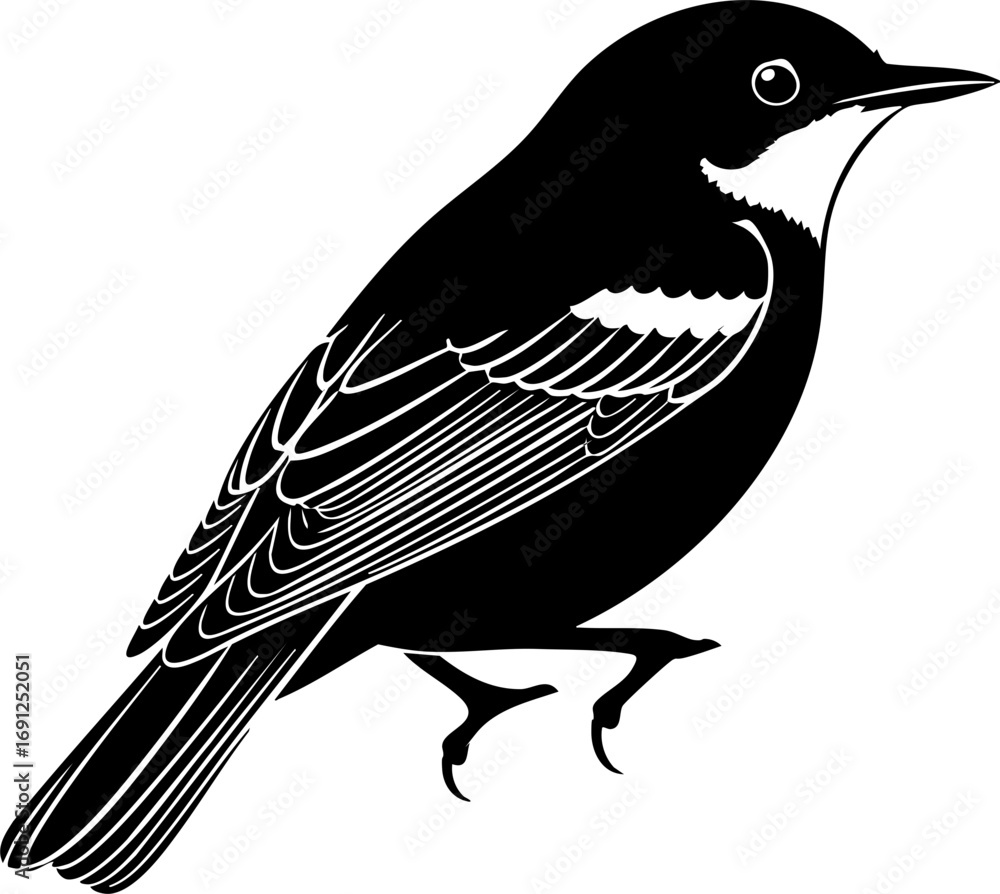 Naklejka premium Charming black and white bird illustration, perfect for nature and educational projects, elegant silhouette.