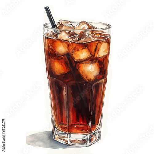 Cola, watercolor clipart vector, isolated on a white background.