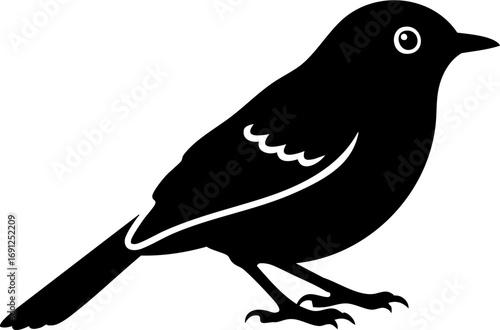 Charming black silhouette of a small bird perched elegantly, evoking nature's simple beauty.
