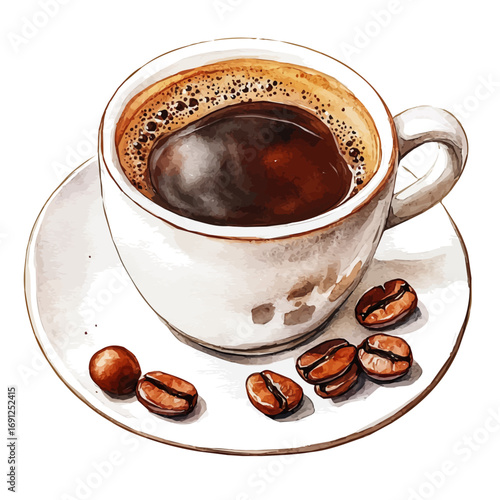 watercolor of Coffee, vector, isolated on a white background.