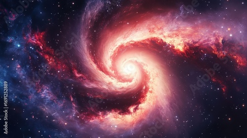 Stunning spiral galaxy in deep space, swirling colors blend to create a cosmic masterpiece of stars and gas clouds