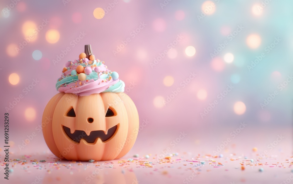 Fototapeta premium A pumpkin with a white frosting and a pink frosting on top