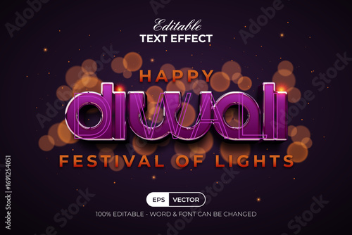 Purple Diwali Or Deepavali, Festival of Lights Text Effect. Editable Text Effect.
