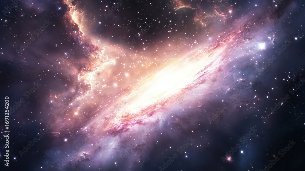 Fototapeta premium Stunning Galaxy in Space: A Bright Show of Stars and Nebulae. Explore the Beauty of the Universe with This Mesmerizing Cosmic Scene.