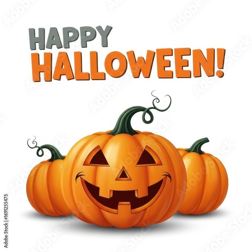 Wallpaper Mural Happy halloween text with carved jack o lantern pumpkin isolated on white background Torontodigital.ca