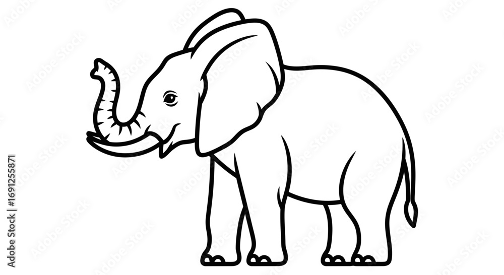 Fototapeta premium Elephant outline illustration standing isolated on white background simple design.