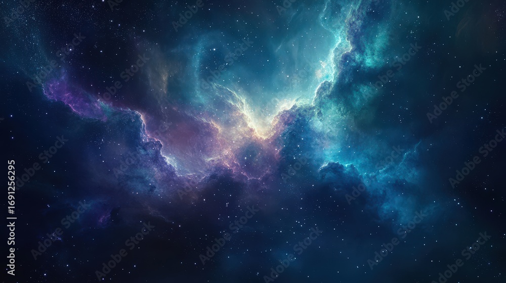 Obraz premium Vast Cosmic Clouds Shining in Deep Space with Stunning Colors and Lights