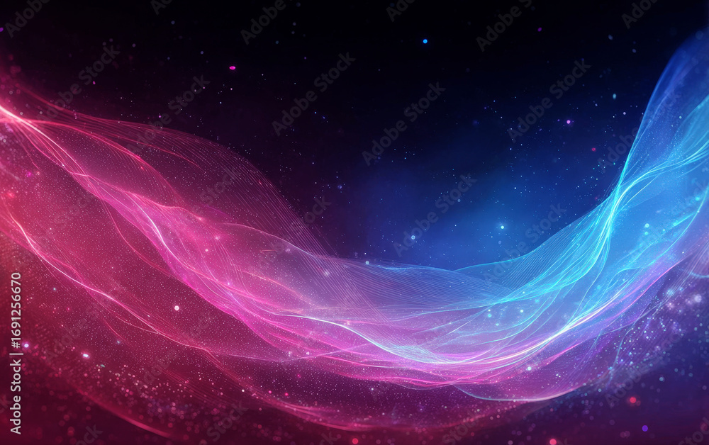 Fototapeta premium Vibrant colorful abstract waves with cosmic starry background