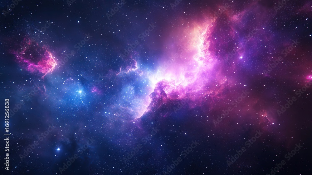 Naklejka premium Colorful Cosmic Space Art with Nebulas and Stars Visible in Vibrant Shades of Purple and Blue