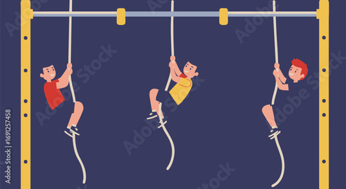 Kids Climbing Ropes Fun Fitness Activity Illustration