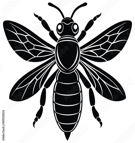 Bee cartoon vector illustration flying near a flower with yellow and black colors