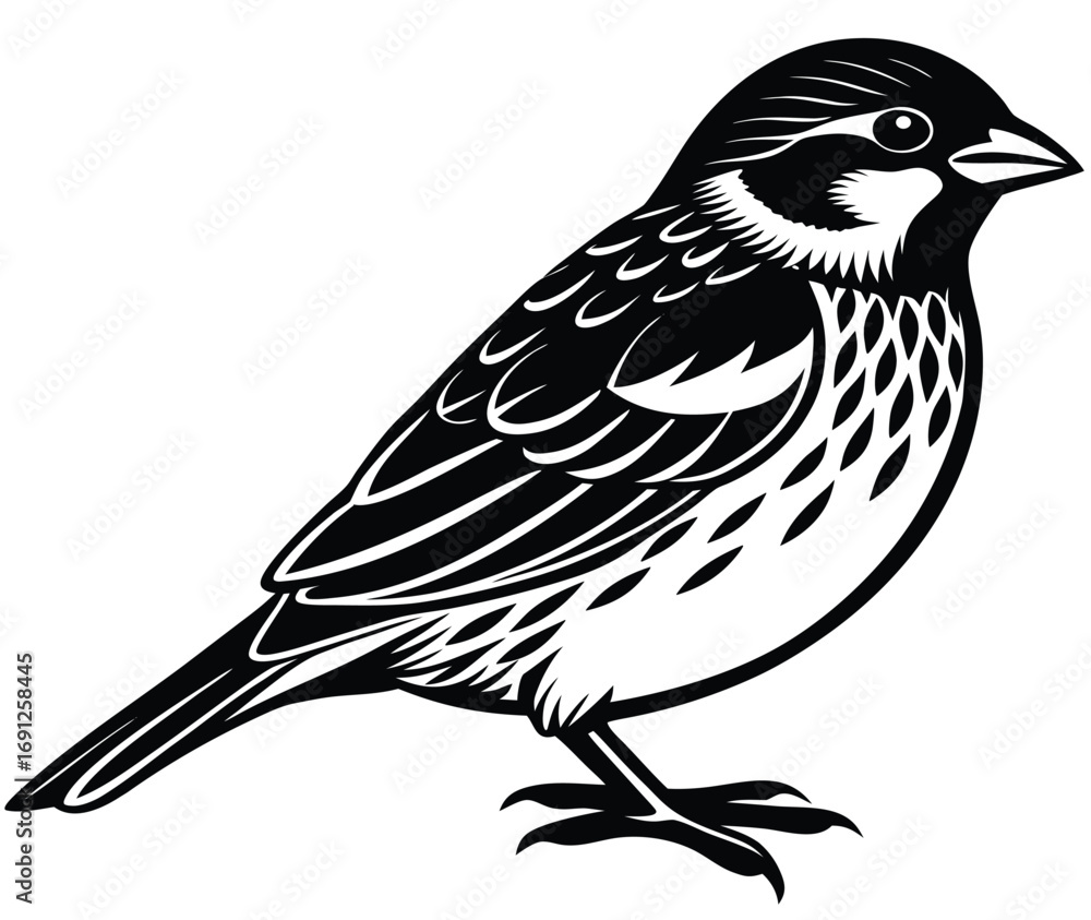 Fototapeta premium Vector illustration of a small bird perched on a branch in nature
