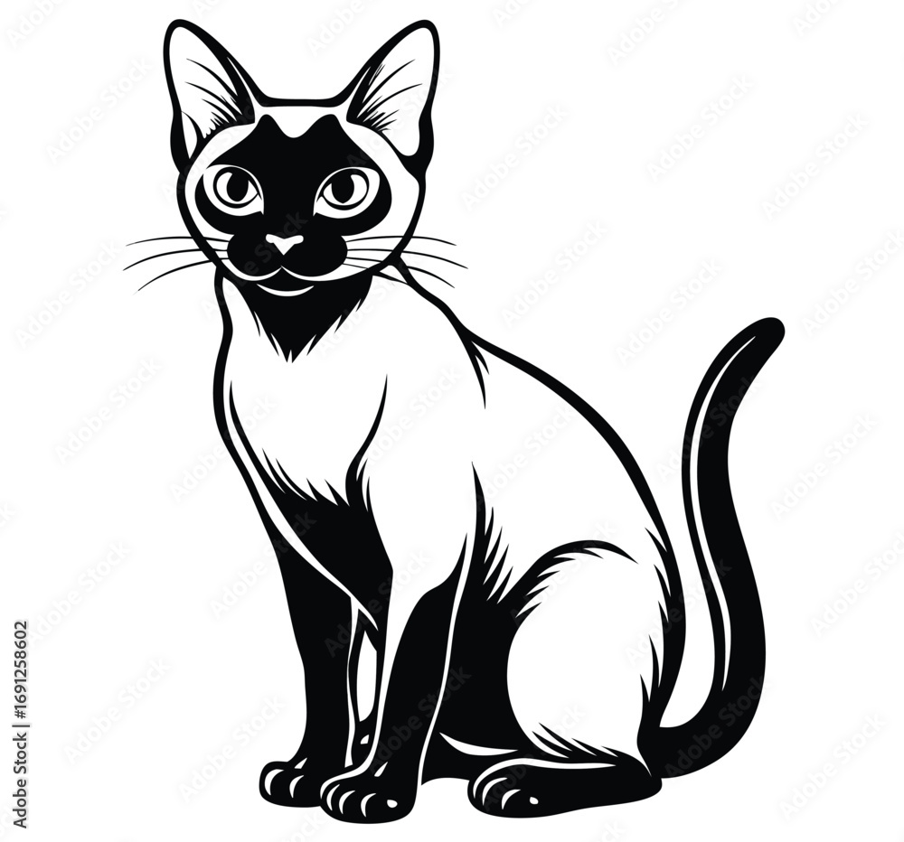 Obraz premium A cute black and white vector illustration of a sitting pet cat