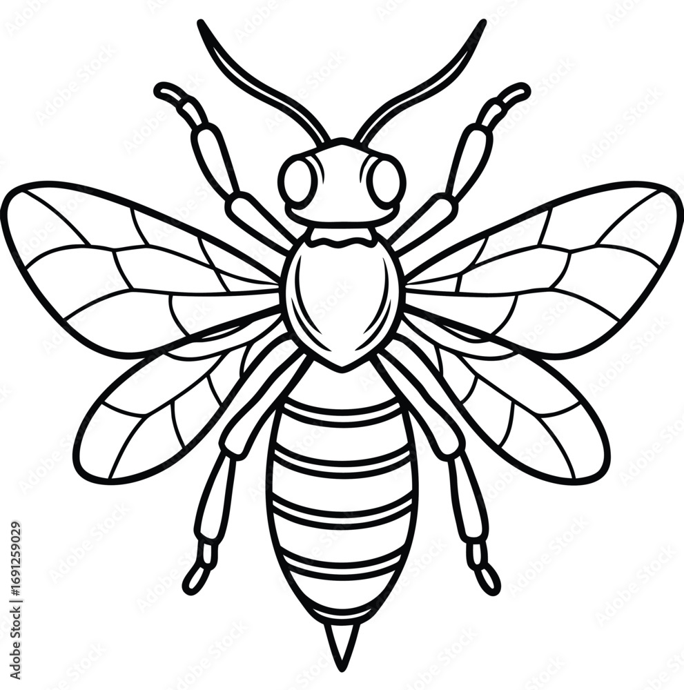 Obraz premium Vector illustration of a cute cartoon bee and wasp on white background