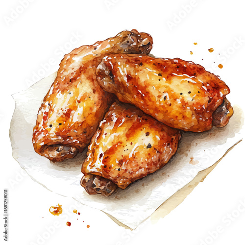 watercolor of Chicken Wings, vector, isolated on a white background.