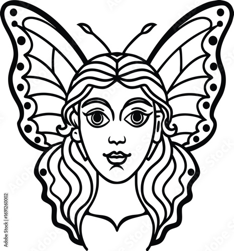 Vector illustration of a woman’s face with skull design and artistic hairstyle