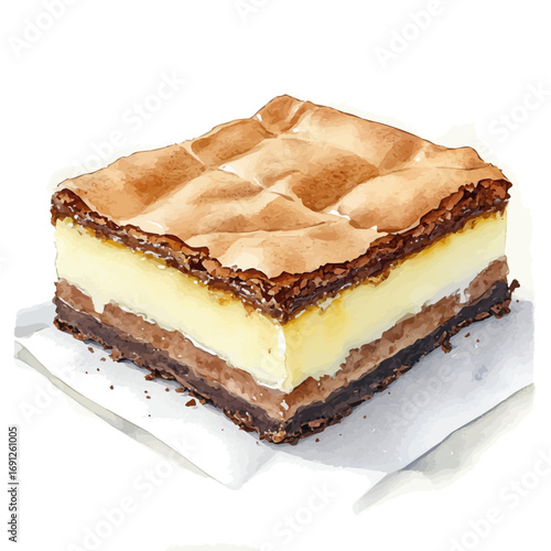 watercolor of Cheesecake Brownie, vector, isolated on a white background.