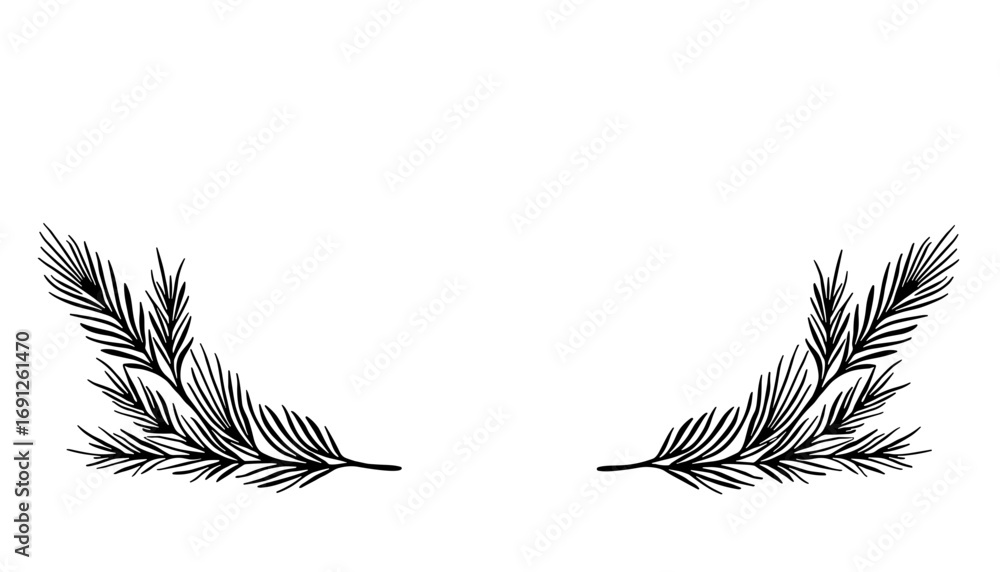 Obraz premium Pine branches in detailed illustration suitable for New Year, Christmas 