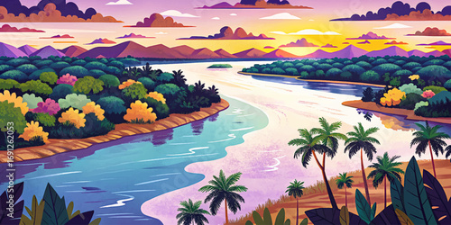 Amazon River in South America, largest river by volume, rainforest surroundings, diverse wildlife and ecosystem