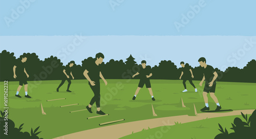 Group Fitness Outdoor Exercise and Team Agility Training
