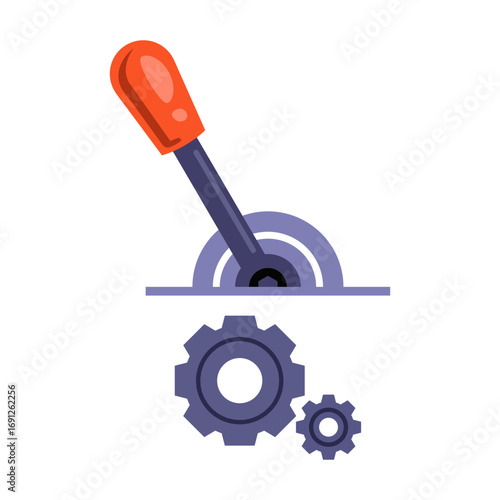 Colored gear shift lever icon. Large mechanism lever. Flat illustration.