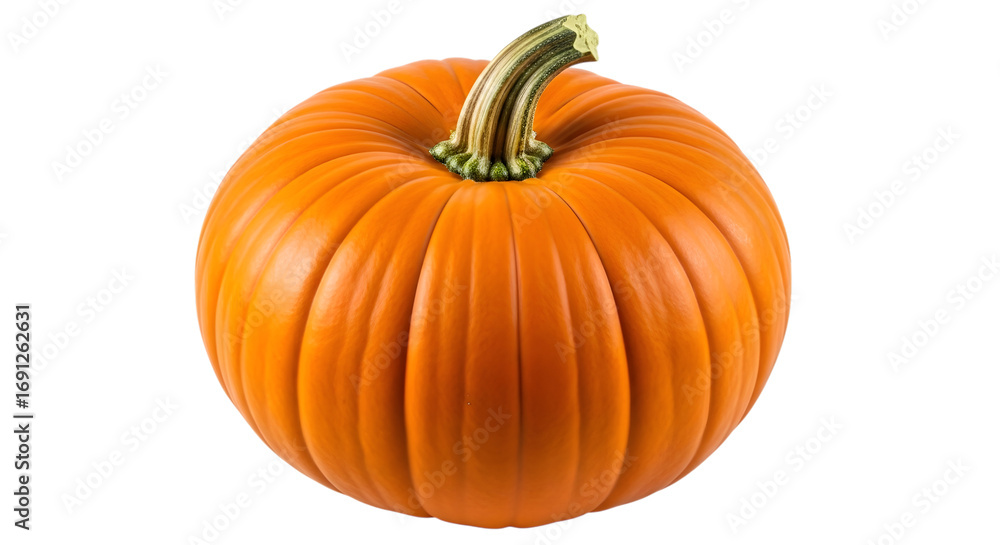 Obraz premium A whole, ripe pumpkin with a green stem, isolated on transparent background