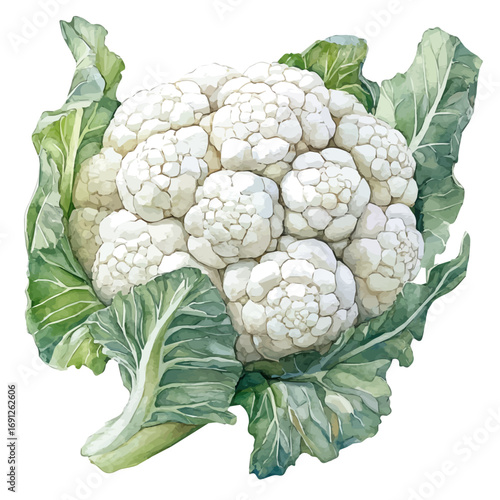 Cauliflower, watercolor vector, isolated on a white background.