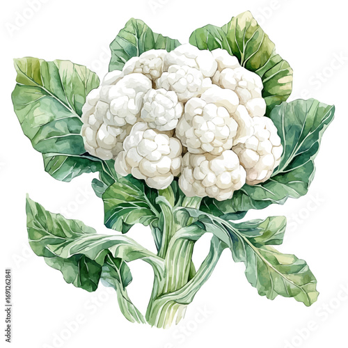 Cauliflower, watercolor clipart vector, isolated on a white background.
