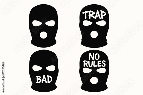 Black Ski Masks Balaclava Set Minimal Streetwear Vector Illustration on White Background
