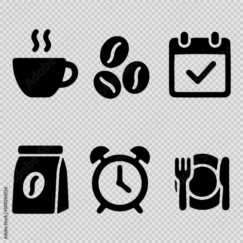 Coffee preparation essentials include drinking cup, beans, schedule, and tools for brewing