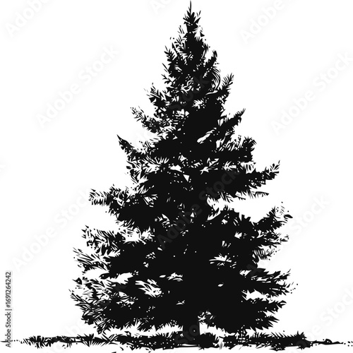 Pine vector hand drawn line art in nature, pine tree silhouette in black — stock vector