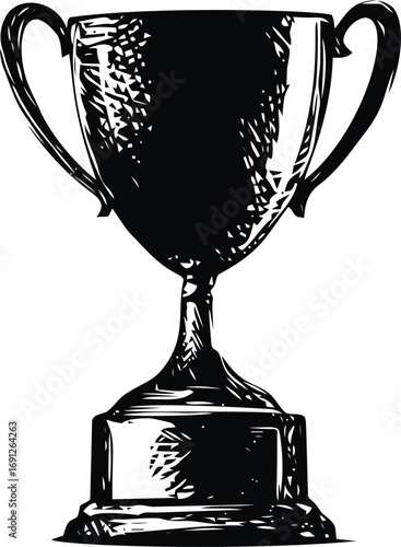 Trophy vector sketch hand drawn line art in outline, trophy cup in vintage engraving style — stock vector