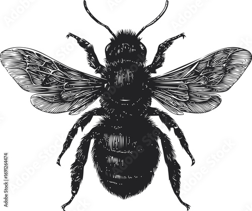 Bee vector sketch hand drawn in nature, bee detailed vintage engraving illustration — stock vector