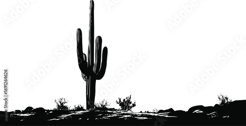 Saguaro vector hand drawn in nature, saguaro cactus desert landscape in bold — stock vector