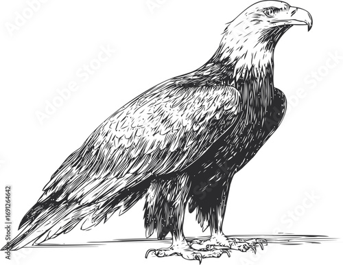 Eagle vector sketch hand drawn line art on icon, bald eagle in vintage engraving style — stock vector