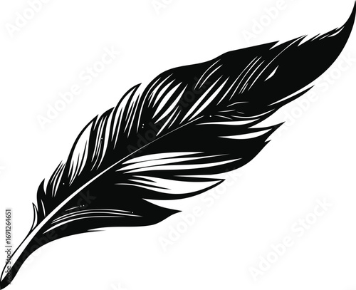 Nature vector hand drawn line art in nature, black feather in bold style — stock vector